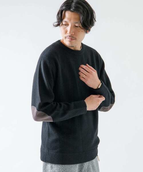 セール】『XLサイズあり』ハミルトンラムズウールエルボーパッチニット