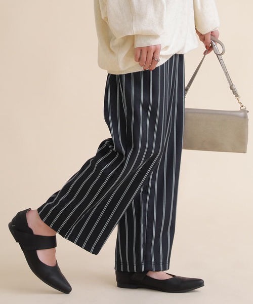 osharewalker（オシャレウォーカー）の「【廃盤】『裏フリースストライプ柄ワイドパンツ』（その他パンツ・レディース・杢グレー/ブラック/ネイビー・1/2）」の3枚目の写真