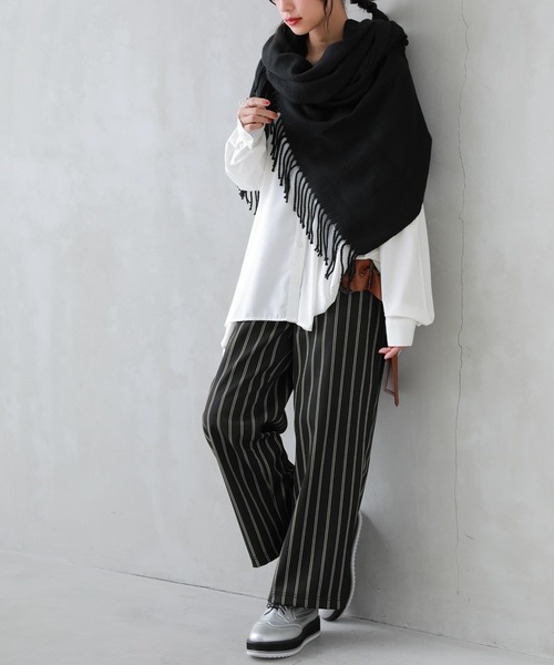 osharewalker（オシャレウォーカー）の「【廃盤】『裏フリースストライプ柄ワイドパンツ』（その他パンツ・レディース・杢グレー/ブラック/ネイビー・1/2）」の9枚目の写真