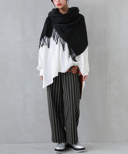 osharewalker（オシャレウォーカー）の「【廃盤】『裏フリースストライプ柄ワイドパンツ』（その他パンツ・レディース・杢グレー/ブラック/ネイビー・1/2）」の10枚目の写真