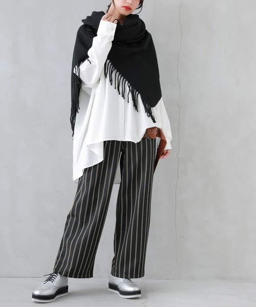 osharewalker（オシャレウォーカー）の「【廃盤】『裏フリースストライプ柄ワイドパンツ』（その他パンツ・レディース・杢グレー/ブラック/ネイビー・1/2）」の11枚目の写真