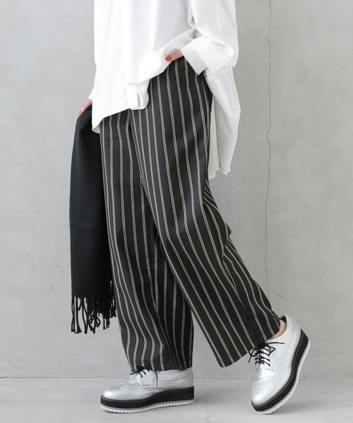 osharewalker（オシャレウォーカー）の「【廃盤】『裏フリースストライプ柄ワイドパンツ』（その他パンツ・レディース・杢グレー/ブラック/ネイビー・1/2）」の8枚目の写真