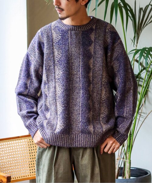 JOURNAL STANDARD(ジャーナルスタンダード)の「WEB限定【GEOM PATTERN】ウールミックス ジャガードクルーネックニット(ニット/セーター・メンズ・パープル/ネイビー/カーキ/イエロー/ブラック系その他・MEDIUM/LARGE)」の5枚目の写真