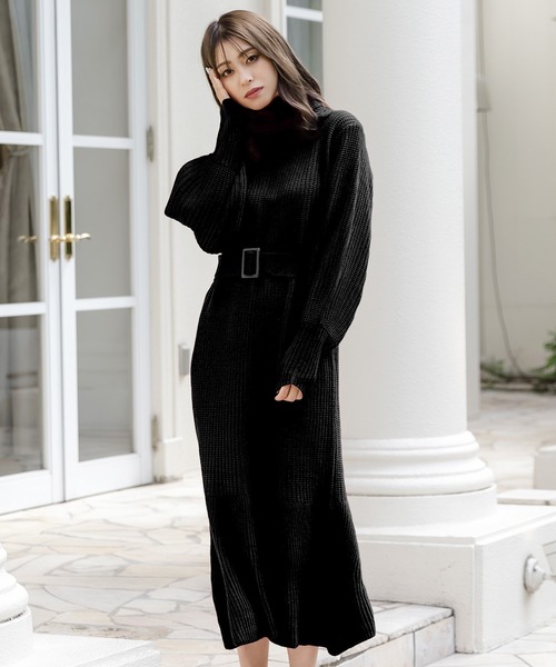 Julia Boutique(ジュリアブティック)の「ベルト付きタートルネックローゲージニットマーメイドワンピース/22637(ワンピース・レディース・アイボリー/ブラック/プラム/モカ・ONE)」の9枚目の写真