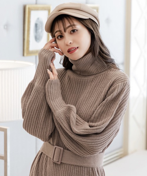 Julia Boutique(ジュリアブティック)の「ベルト付きタートルネックローゲージニットマーメイドワンピース/22637(ワンピース・レディース・アイボリー/ブラック/プラム/モカ・ONE)」の11枚目の写真