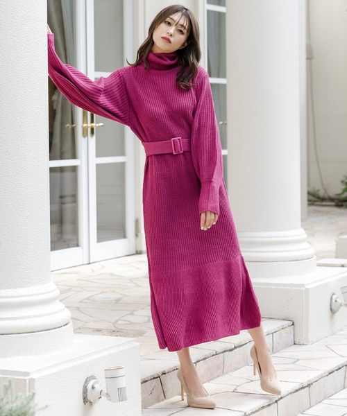Julia Boutique(ジュリアブティック)の「ベルト付きタートルネックローゲージニットマーメイドワンピース/22637(ワンピース・レディース・アイボリー/ブラック/プラム/モカ・ONE)」の12枚目の写真