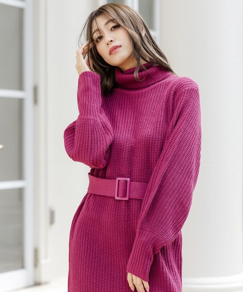 Julia Boutique(ジュリアブティック)の「ベルト付きタートルネックローゲージニットマーメイドワンピース/22637(ワンピース・レディース・アイボリー/ブラック/プラム/モカ・ONE)」の15枚目の写真