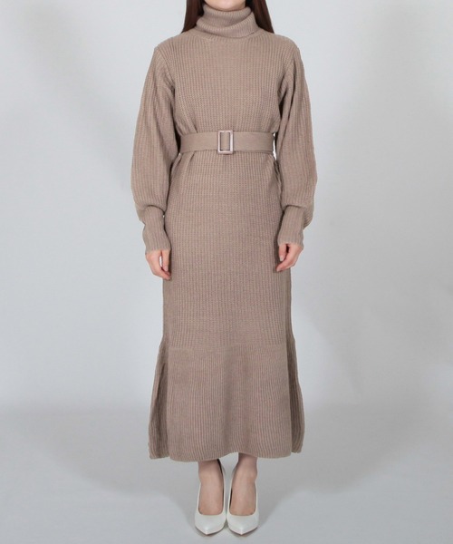 Julia Boutique(ジュリアブティック)の「ベルト付きタートルネックローゲージニットマーメイドワンピース/22637(ワンピース・レディース・アイボリー/ブラック/プラム/モカ・ONE)」の16枚目の写真