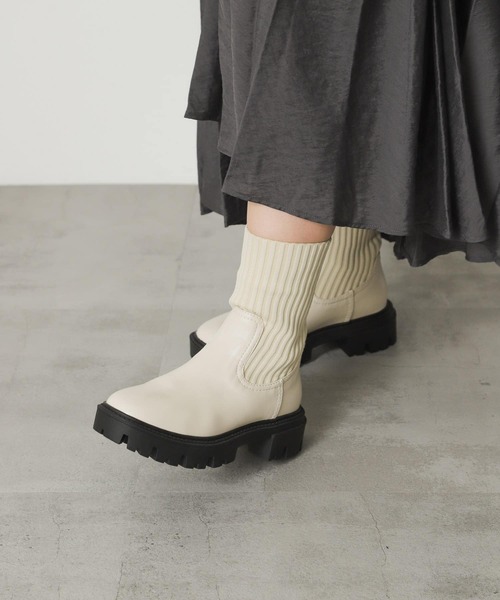 SENSE OF PLACE by URBAN RESEARCH（センスオブプレイスバイアーバンリサーチ）の「ボリュームソールニットブーツ（ブーツ・レディース・アイボリー/ブラック・SMALL/MEDIUM/LARGE）」の3枚目の写真