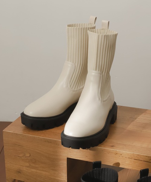 SENSE OF PLACE by URBAN RESEARCH（センスオブプレイスバイアーバンリサーチ）の「ボリュームソールニットブーツ（ブーツ・レディース・アイボリー/ブラック・SMALL/MEDIUM/LARGE）」の8枚目の写真