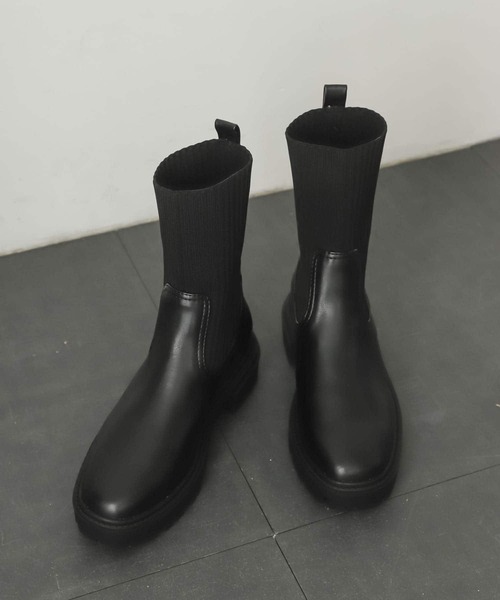 SENSE OF PLACE by URBAN RESEARCH（センスオブプレイスバイアーバンリサーチ）の「ボリュームソールニットブーツ（ブーツ・レディース・アイボリー/ブラック・SMALL/MEDIUM/LARGE）」の15枚目の写真