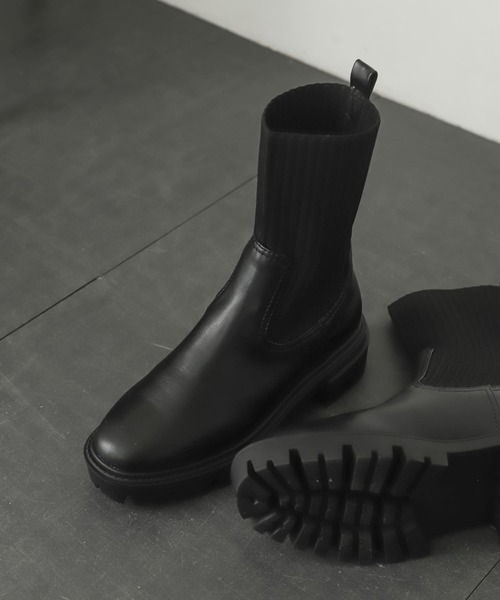 SENSE OF PLACE by URBAN RESEARCH（センスオブプレイスバイアーバンリサーチ）の「ボリュームソールニットブーツ（ブーツ・レディース・アイボリー/ブラック・SMALL/MEDIUM/LARGE）」の16枚目の写真