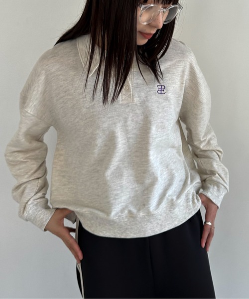 EPIMI E'PIMMY（エピミエピミー）の「ロゴシシュウポロプルオーバー（ポロシャツ・レディース・オートミール/ネイビー/ピンク/サックスブルー/ナチュラル/ダークブルー/エンジ・MEDIUM）」の2枚目の写真