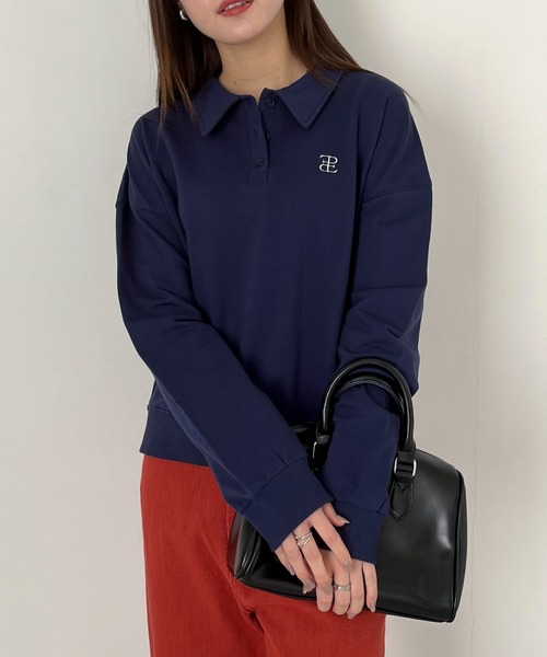 EPIMI E'PIMMY（エピミエピミー）の「ロゴシシュウポロプルオーバー（ポロシャツ・レディース・オートミール/ネイビー/ピンク/サックスブルー/ナチュラル/ダークブルー/エンジ・MEDIUM）」の4枚目の写真