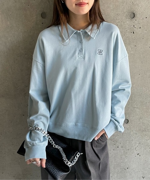 EPIMI E'PIMMY（エピミエピミー）の「ロゴシシュウポロプルオーバー（ポロシャツ・レディース・オートミール/ネイビー/ピンク/サックスブルー/ナチュラル/ダークブルー/エンジ・MEDIUM）」の5枚目の写真