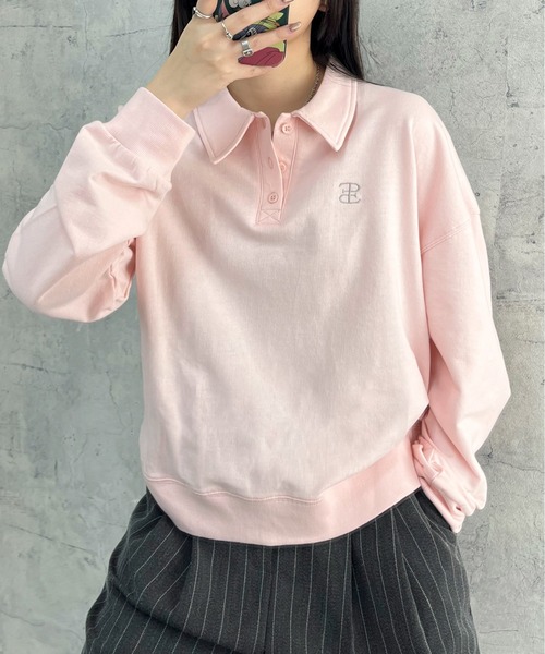 EPIMI E'PIMMY（エピミエピミー）の「ロゴシシュウポロプルオーバー（ポロシャツ・レディース・オートミール/ネイビー/ピンク/サックスブルー/ナチュラル/ダークブルー/エンジ・MEDIUM）」の6枚目の写真