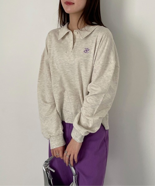 EPIMI E'PIMMY（エピミエピミー）の「ロゴシシュウポロプルオーバー（ポロシャツ・レディース・オートミール/ネイビー/ピンク/サックスブルー/ナチュラル/ダークブルー/エンジ・MEDIUM）」の8枚目の写真