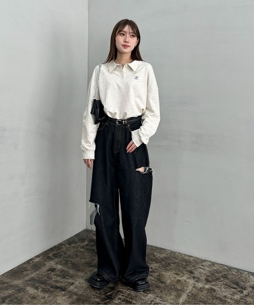 EPIMI E'PIMMY（エピミエピミー）の「ロゴシシュウポロプルオーバー（ポロシャツ・レディース・オートミール/ネイビー/ピンク/サックスブルー/ナチュラル/ダークブルー/エンジ・MEDIUM）」の13枚目の写真