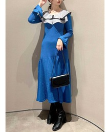 レイヤードパイピングニットワンピース