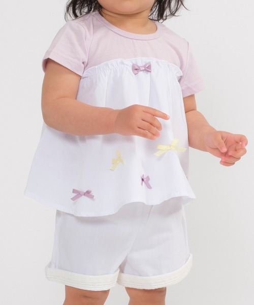 kids zoo(キッズズー)の「チュニックTシャツ・ショートパンツセット(Tシャツ/カットソー・キッズ・ブルー/オフホワイト・90/80)」の1枚目の写真