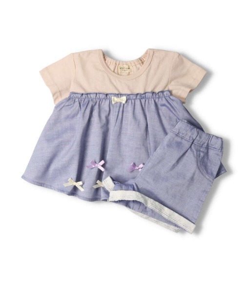 kids zoo(キッズズー)の「チュニックTシャツ・ショートパンツセット(Tシャツ/カットソー・キッズ・ブルー/オフホワイト・90/80)」の2枚目の写真