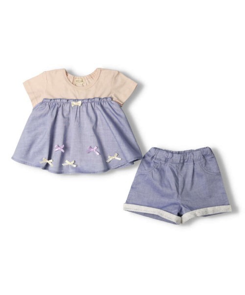 kids zoo(キッズズー)の「チュニックTシャツ・ショートパンツセット(Tシャツ/カットソー・キッズ・ブルー/オフホワイト・90/80)」の9枚目の写真