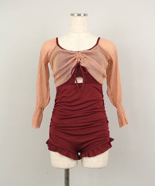 c.u.l(シーユーエル)の「ラメシアー袖 フロントギャザーネックワンピース水着 culb50(水着・レディース・ブラック/ブルーグレー/バーガンディー・L/M/XL)」の21枚目の写真