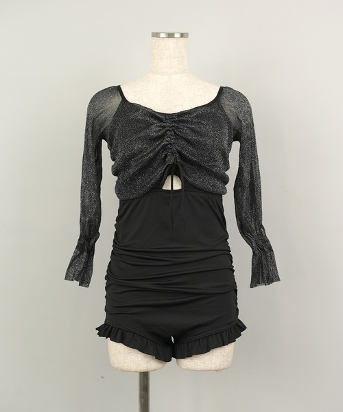 c.u.l(シーユーエル)の「ラメシアー袖 フロントギャザーネックワンピース水着 culb50(水着・レディース・ブラック/ブルーグレー/バーガンディー・L/M/XL)」の17枚目の写真