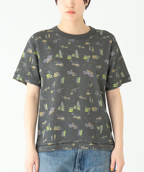 BEAMS BOY（ビームスボーイ）の「BEAMS BOY / キャンプ プリント サーマル ショートスリーブ Tシャツ（Tシャツ/カットソー・レディース・ベージュ/チャコールグレー・ONE SIZE）」の12枚目の写真