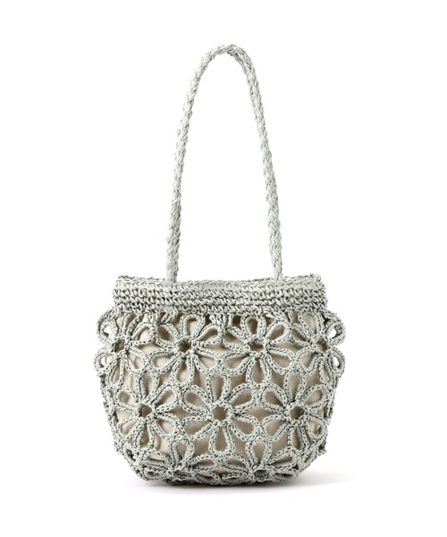 FREE'S MART（フリーズマート）の「◆フラワー雑材バッグ（ハンドバッグ・レディース・ベージュ/グリーン・ﾌﾘ-）」の2枚目の写真