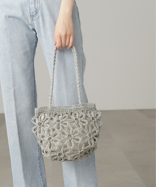 FREE'S MART（フリーズマート）の「◆フラワー雑材バッグ（ハンドバッグ・レディース・ベージュ/グリーン・ﾌﾘ-）」の7枚目の写真