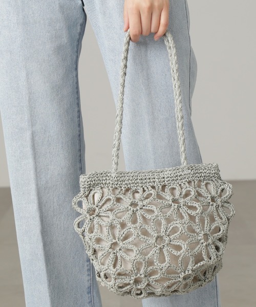 FREE'S MART（フリーズマート）の「◆フラワー雑材バッグ（ハンドバッグ・レディース・ベージュ/グリーン・ﾌﾘ-）」の11枚目の写真