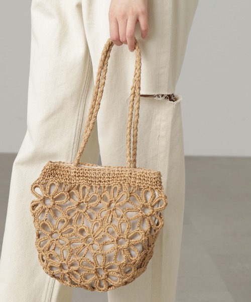 FREE'S MART（フリーズマート）の「◆フラワー雑材バッグ（ハンドバッグ・レディース・ベージュ/グリーン・ﾌﾘ-）」の12枚目の写真