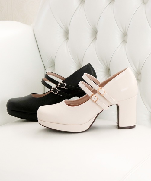 厚底ダブルストラップパンプス（パンプス）｜byあしながおじさん（バイ