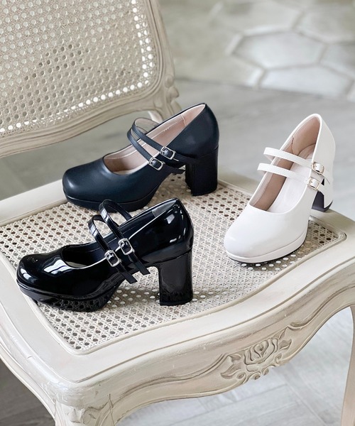 厚底ダブルストラップパンプス（パンプス）｜byあしながおじさん