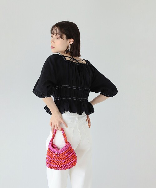 Ray BEAMS（レイビームス）の「Ray BEAMS / ギャザー クロップド ブラウス（シャツ/ブラウス・レディース・ブラック/クリーム・ONE SIZE）」の7枚目の写真