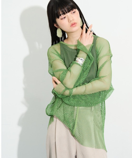 ル*〜様 ロンＴ メッシュ 緑 THE YOn（ザヨン）の「メッシュパイピングルーズフィットプルオーバー