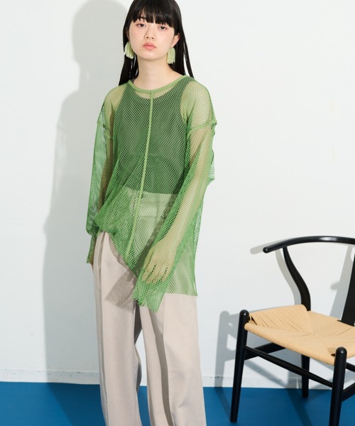 THE YOn(ザヨン)の「メッシュパイピングルーズフィットプルオーバー(Tシャツ/カットソー・レディース・アイボリー/グリーン/オフホワイト/ネイビー・FREE)」の20枚目の写真