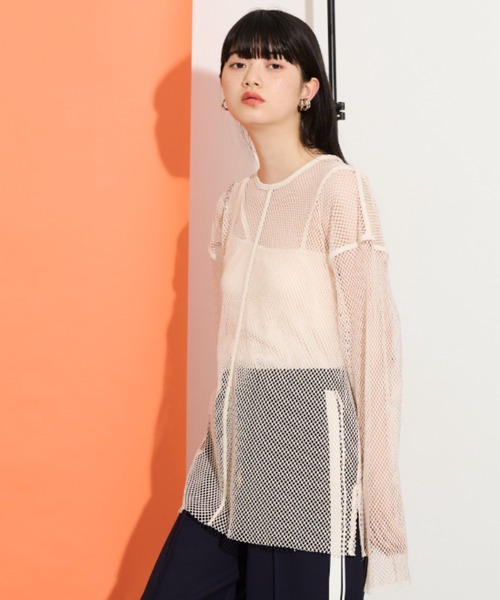 THE YOn(ザヨン)の「メッシュパイピングルーズフィットプルオーバー(Tシャツ/カットソー・レディース・アイボリー/グリーン/オフホワイト/ネイビー・FREE)」の9枚目の写真