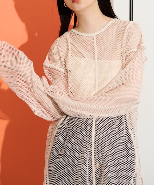 THE YOn(ザヨン)の「メッシュパイピングルーズフィットプルオーバー(Tシャツ/カットソー・レディース・アイボリー/グリーン/オフホワイト/ネイビー・FREE)」の7枚目の写真