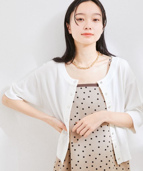 VIS（ビス）の「【UVケア・接触冷感】【2WAY】5分袖カーディガン（カーディガン/ボレロ・レディース・オフホワイト/ピンク/グリーン/ネイビー・FREE）」の2枚目の写真