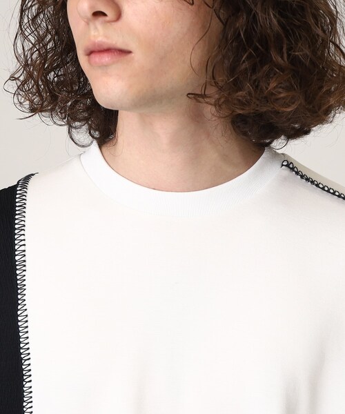 tk.TAKEO KIKUCHI(ティーケータケオキクチ)の「◆ブランケットステッチ半袖カットソー(Tシャツ/カットソー・メンズ・オフホワイト/ブラック/ブラック系4・02/03)」の6枚目の写真