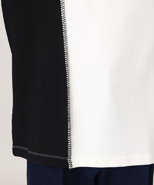 tk.TAKEO KIKUCHI(ティーケータケオキクチ)の「◆ブランケットステッチ半袖カットソー(Tシャツ/カットソー・メンズ・オフホワイト/ブラック/ブラック系4・02/03)」の4枚目の写真