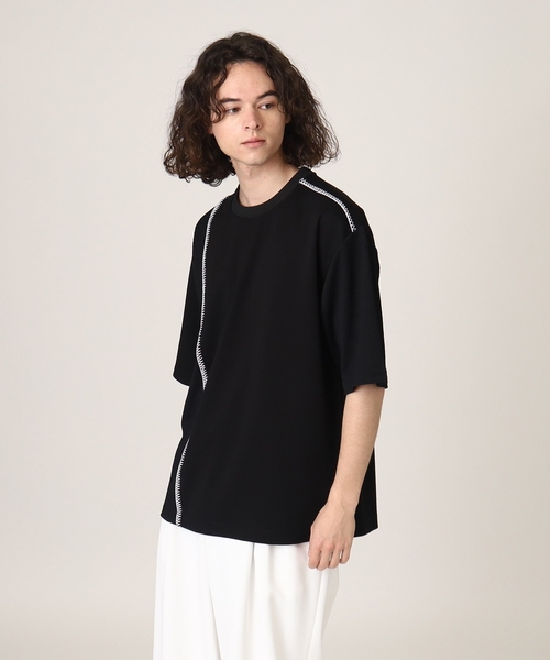 tk.TAKEO KIKUCHI(ティーケータケオキクチ)の「◆ブランケットステッチ半袖カットソー(Tシャツ/カットソー・メンズ・オフホワイト/ブラック/ブラック系4・02/03)」の5枚目の写真