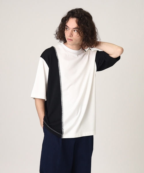 tk.TAKEO KIKUCHI(ティーケータケオキクチ)の「◆ブランケットステッチ半袖カットソー(Tシャツ/カットソー・メンズ・オフホワイト/ブラック/ブラック系4・02/03)」の8枚目の写真