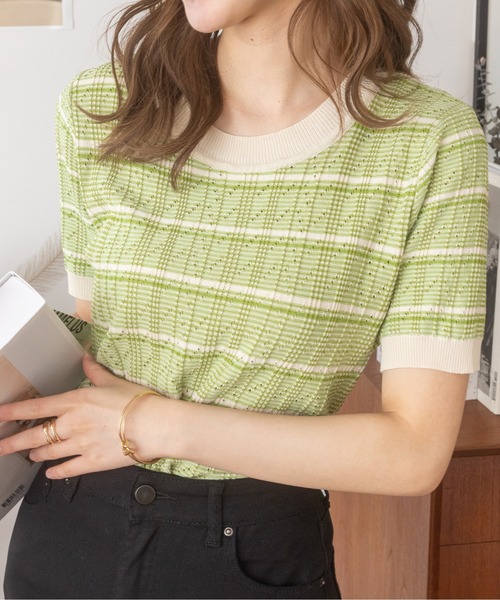 Ada.（エイダ）の「ツイードライクサマーニットトップス（Tシャツ/カットソー・レディース・オレンジ/グリーン/ブラック・FREE）」の4枚目の写真