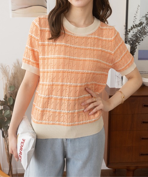 Ada.（エイダ）の「ツイードライクサマーニットトップス（Tシャツ/カットソー・レディース・オレンジ/グリーン/ブラック・FREE）」の16枚目の写真
