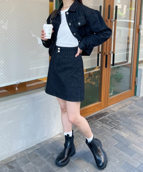 CLEA（クレア）の「クロップド丈デニムジャケットセットアップ（セットアップ・レディース・ブラック/ブルー/ホワイト/ネイビー・M/L）」の19枚目の写真