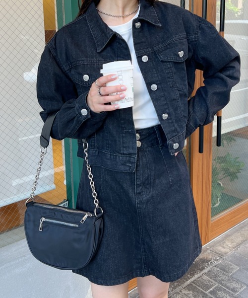 CLEA（クレア）の「クロップド丈デニムジャケットセットアップ（セットアップ・レディース・ブラック/ブルー/ホワイト/ネイビー・M/L）」の16枚目の写真