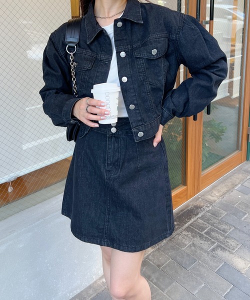 CLEA（クレア）の「クロップド丈デニムジャケットセットアップ（セットアップ・レディース・ブラック/ブルー/ホワイト/ネイビー・M/L）」の6枚目の写真